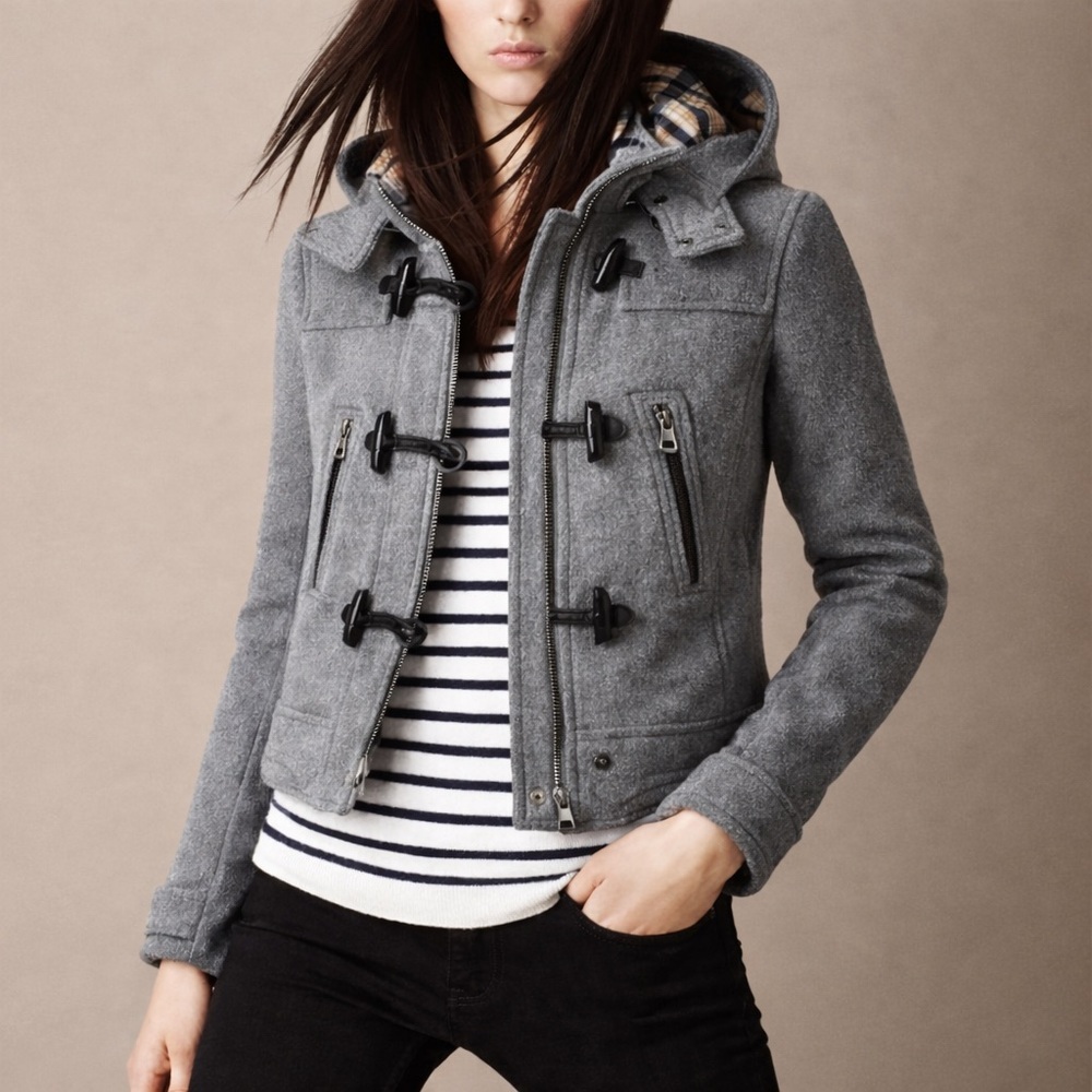 NWT Authentic Burberry Wool Crop Toggle Jacket Grey G-14 XS​